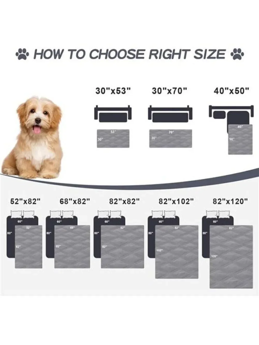 Waterproof Dog Bed Cover Blanket 30x70 Soft Reversible Pet Blanket GRAY Comfy NW